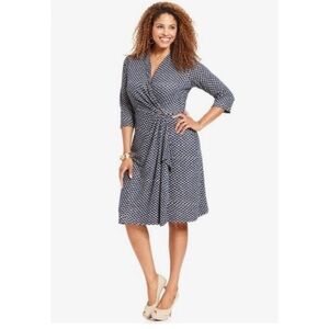 Charter Club Blue Print Faux Wrap Dress Size L
